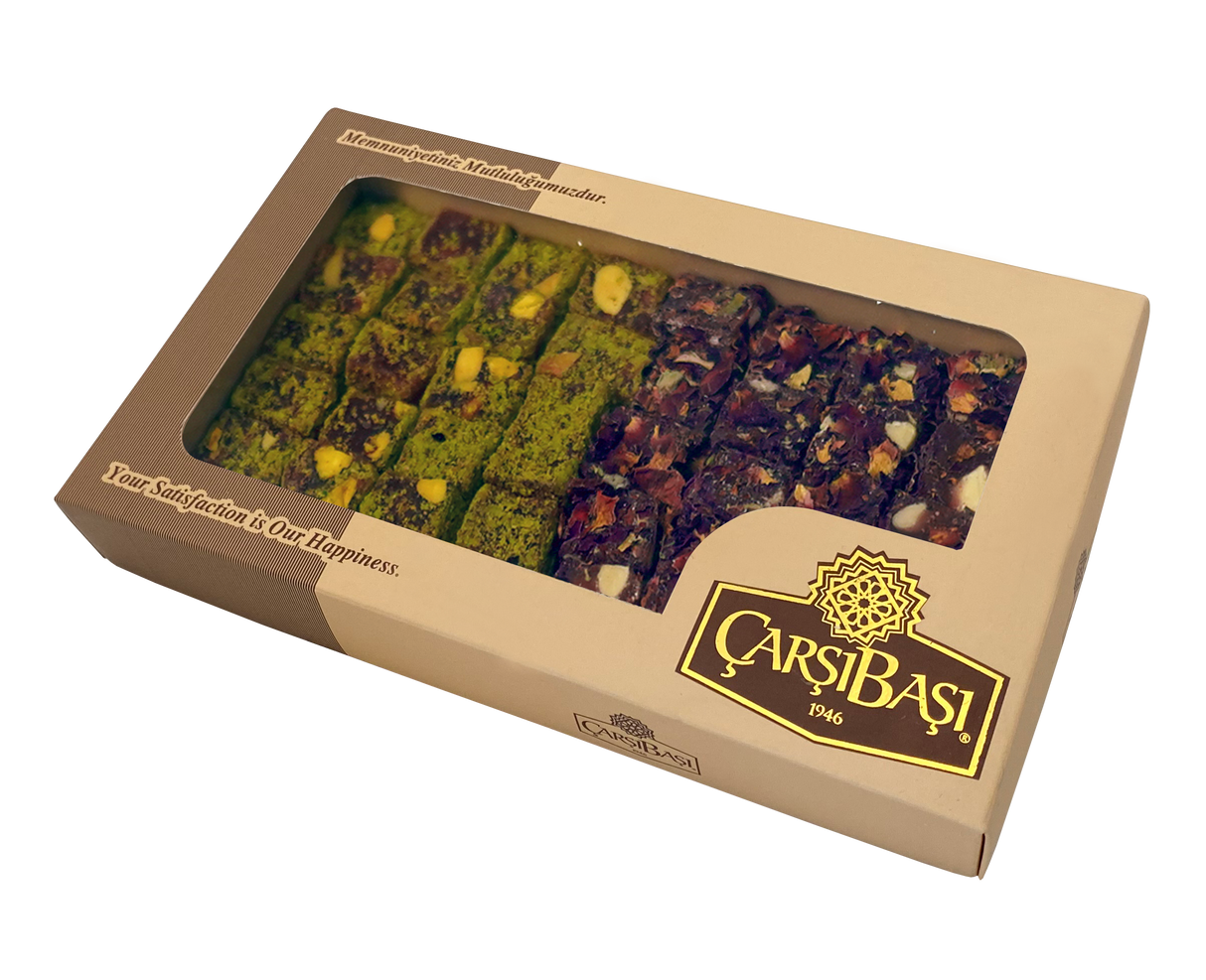 Carsibasi Premium Assorted Turkish Delight (Double Pistachio & Rose Petal) - 300g Box
