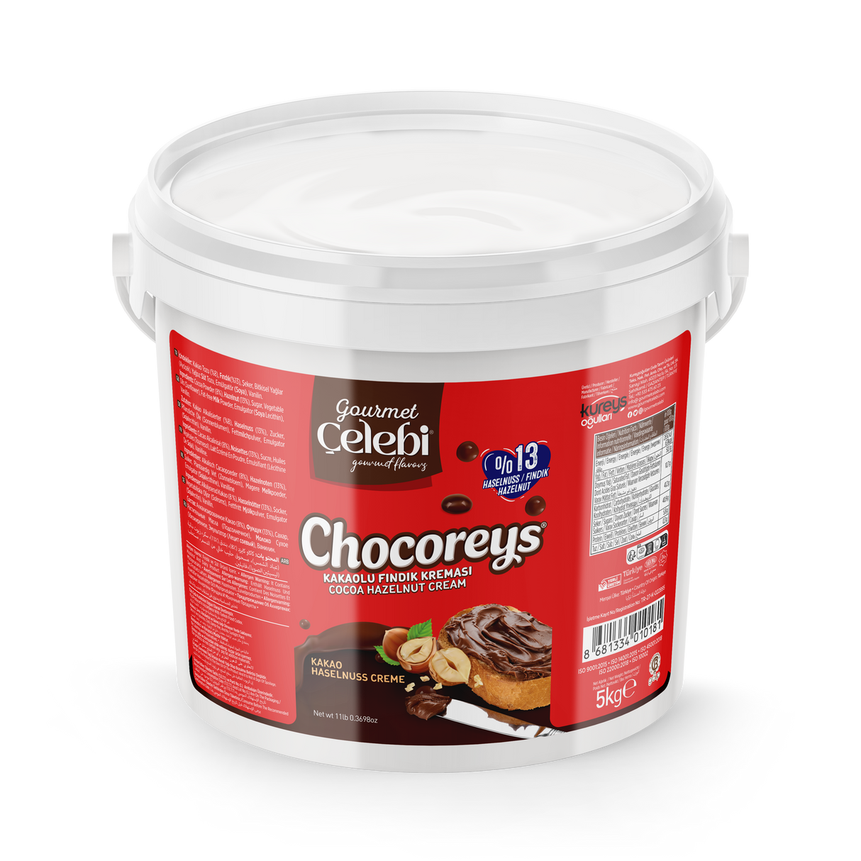 Celebiogullari Professional Cocoa Hazelnut Cream (13% Hazelnut) - 500g, 1kg & 5kg Buckets