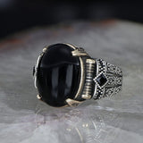 Tesbihevim | Chain Series Men's Silver Ring with Onyx Stone - TryAladdin