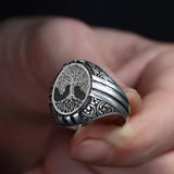 Tesbihevim | Men's Silver Ring with Tree of Life Symbol Pattern - TryAladdin