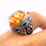 Amber Topaz Stone Men's Ring - TryAladdin