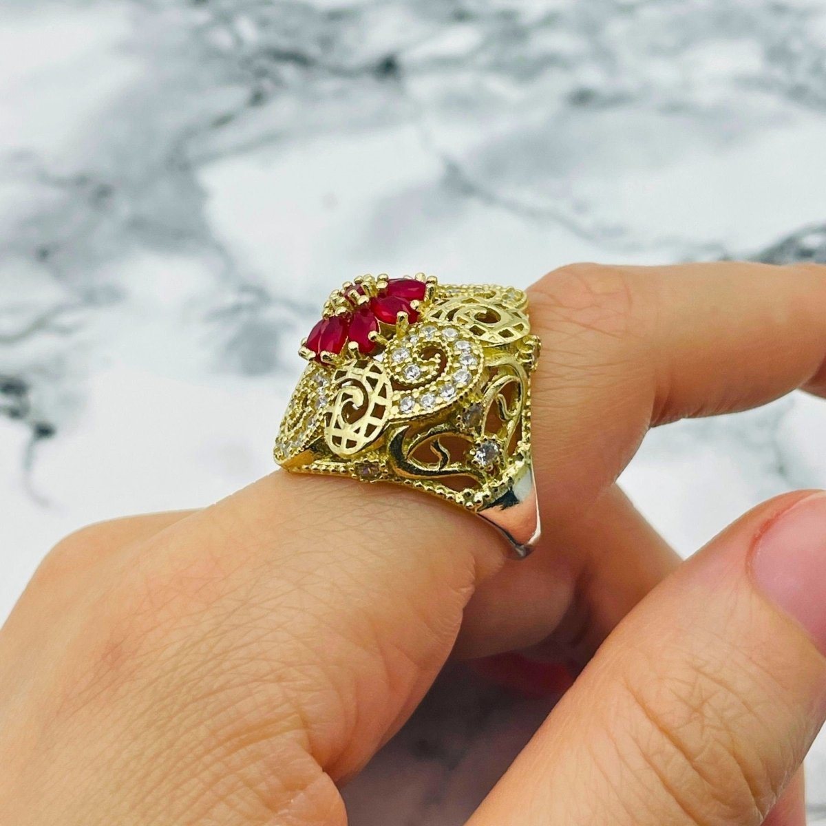 Istanbul Jewelry | Ruby Turkish Design Vintage Handmade Silver Ring - TryAladdin