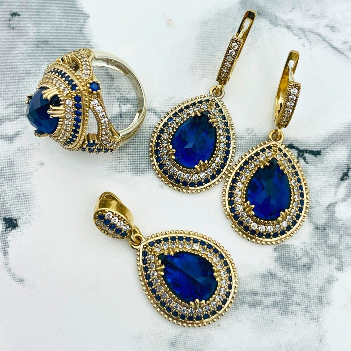 Istanbul | Sapphire Ottoman Style Handmade Silver Jewelry Set - TryAladdin