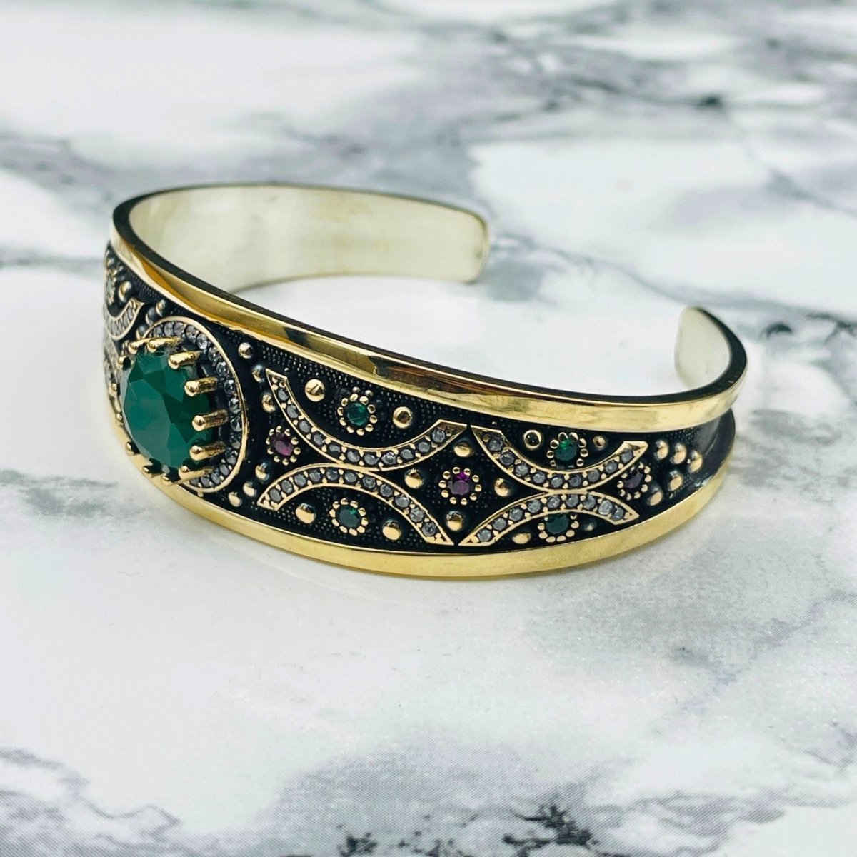 Istanbul Jewelry | Paraiba Ottoman Style Adjustable Cuff Handmade Silver Bracelet - TryAladdin