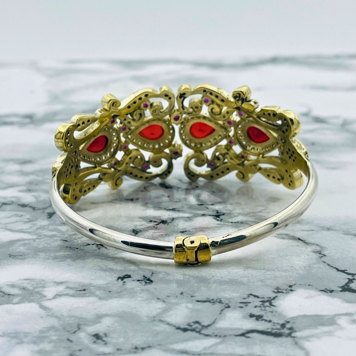 Istanbul Jewelry | Silver Ruby Ottoman Cuff Bracelet - TryAladdin