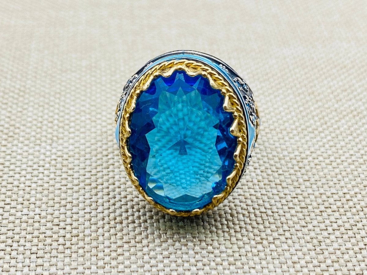 Blue Aquamarine Oval Stone Men's Ring - TryAladdin