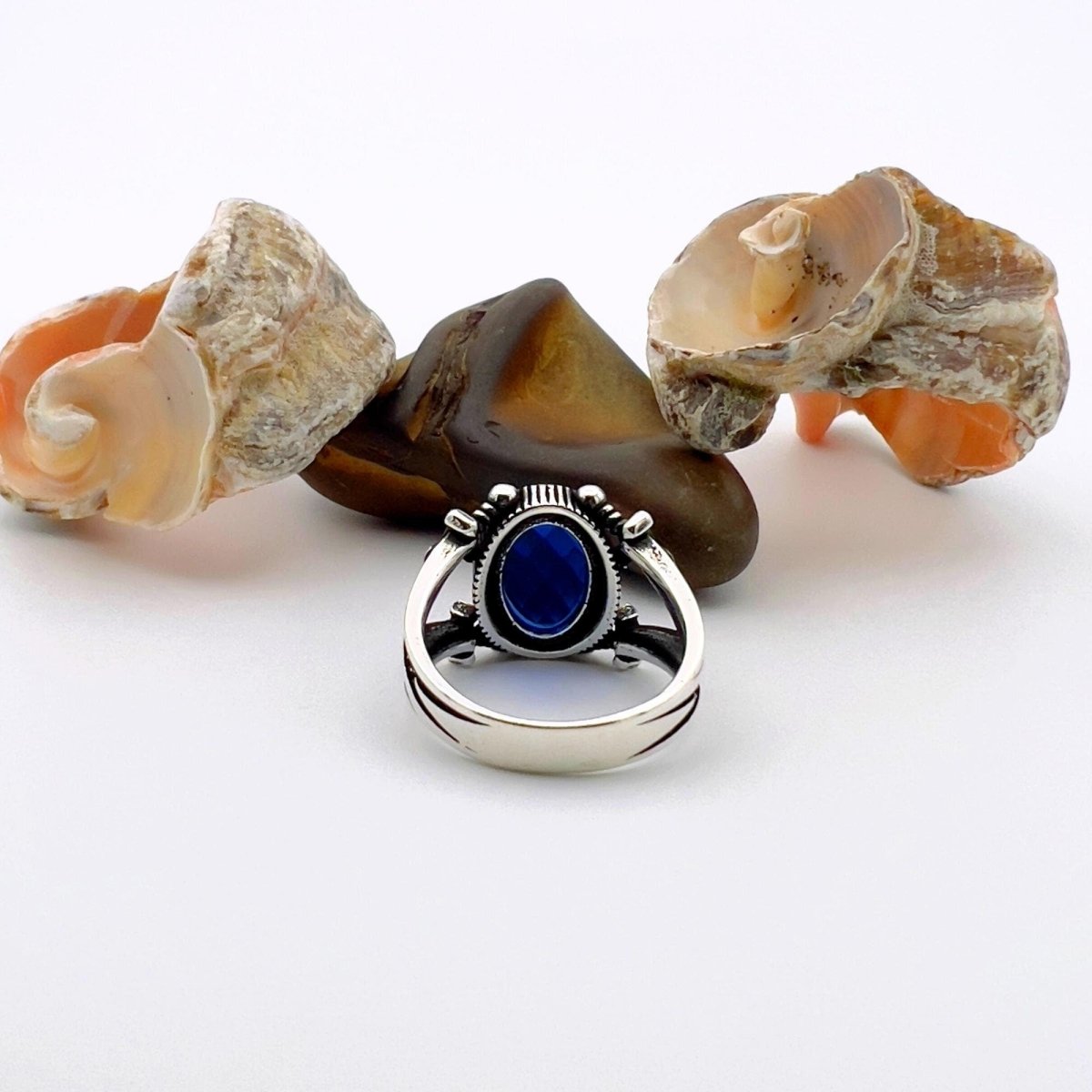 Blue Sapphire Stone Silver Ring - TryAladdin