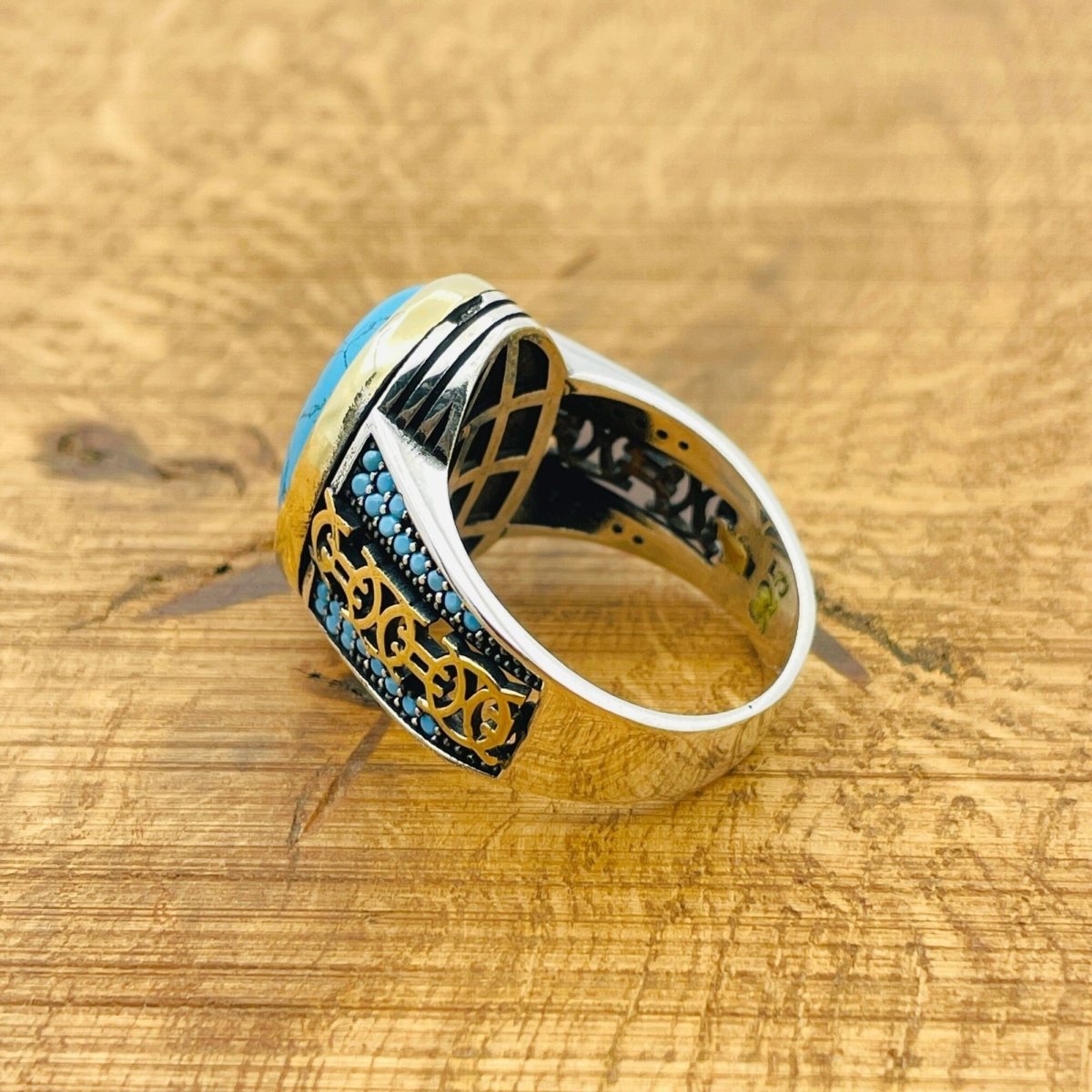 Blue Turquoise Silver Ring for Men - TryAladdin