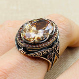 Champagne Citrine Men's Silver Ring - TryAladdin