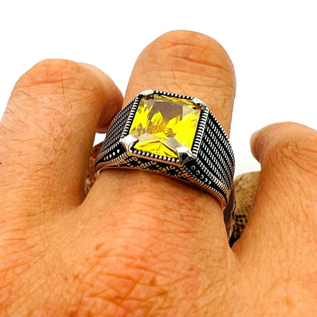 Citrine Silver Men's Ring - TryAladdin