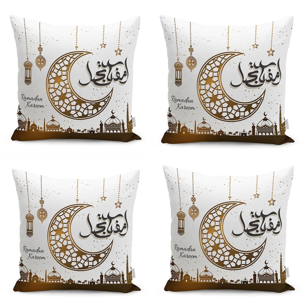 Crescent and Ramadan Lantern Ramadan Kareem Motif Runner and Cushion Pillow Cover Set - TryAladdin