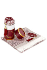 Cylender Boxed Prayer Rug Set, Burgundy - TryAladdin