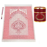 Cylender Boxed Prayer Rug Set, Burgundy - TryAladdin