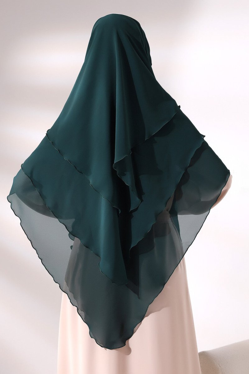 Emerald Green Three Layer Veiled Short Chiffon Hijab Souffle Scarf - TryAladdin