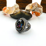 Exquisite Men's Mystic Topaz Oval Stone Silver Ring - TryAladdin