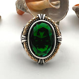 Green Emerald Double Headed Eagle Men's Ring - TryAladdin