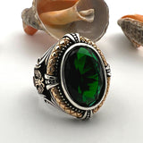 Green Emerald Double Headed Eagle Men's Ring - TryAladdin