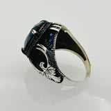 Handmade Men's Eagle Blue Sapphire Silver Ring - TryAladdin