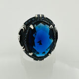 Handmade Men's Eagle Blue Sapphire Silver Ring - TryAladdin