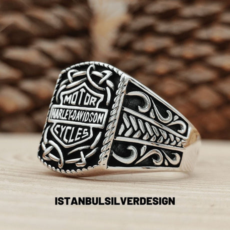 Harley Davidson Inspired Sterling Silver Biker Ring - TryAladdin