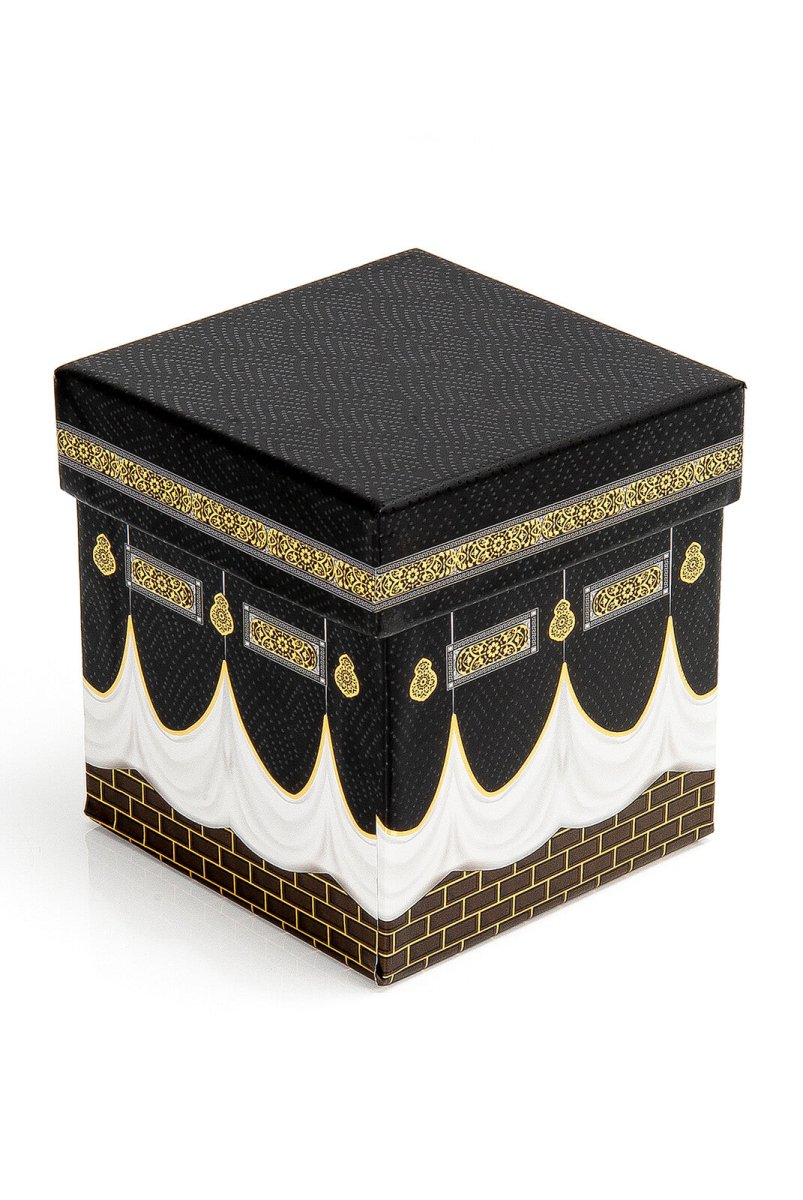 Kaaba Patterned Gift Set with Special Box - Lace Scarf - Essence - Pearl Tasbih - Velvet Covered Yasin - Black - TryAladdin