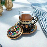 Lavina | Copper Turkish Tea Cup with Lid Erzincan Design - TryAladdin