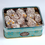 Lokum Atolyesi | Double Roasted Pistachio Turkish Delight Covered with Coconuts in Metal Box - TryAladdin