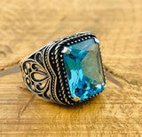 Men's Aquamarine Square Ring - TryAladdin