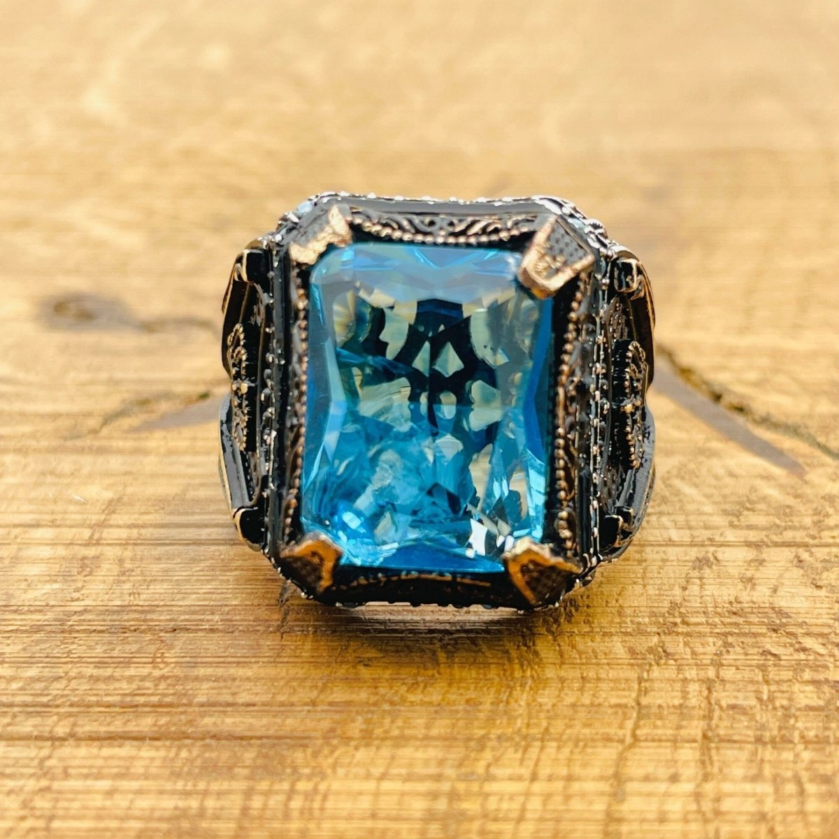 Men’s Aquamarine Square Ring - TryAladdin