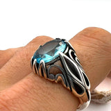 Men's Aquamarine Stone Blue 925 Sterling Silver Ring - TryAladdin