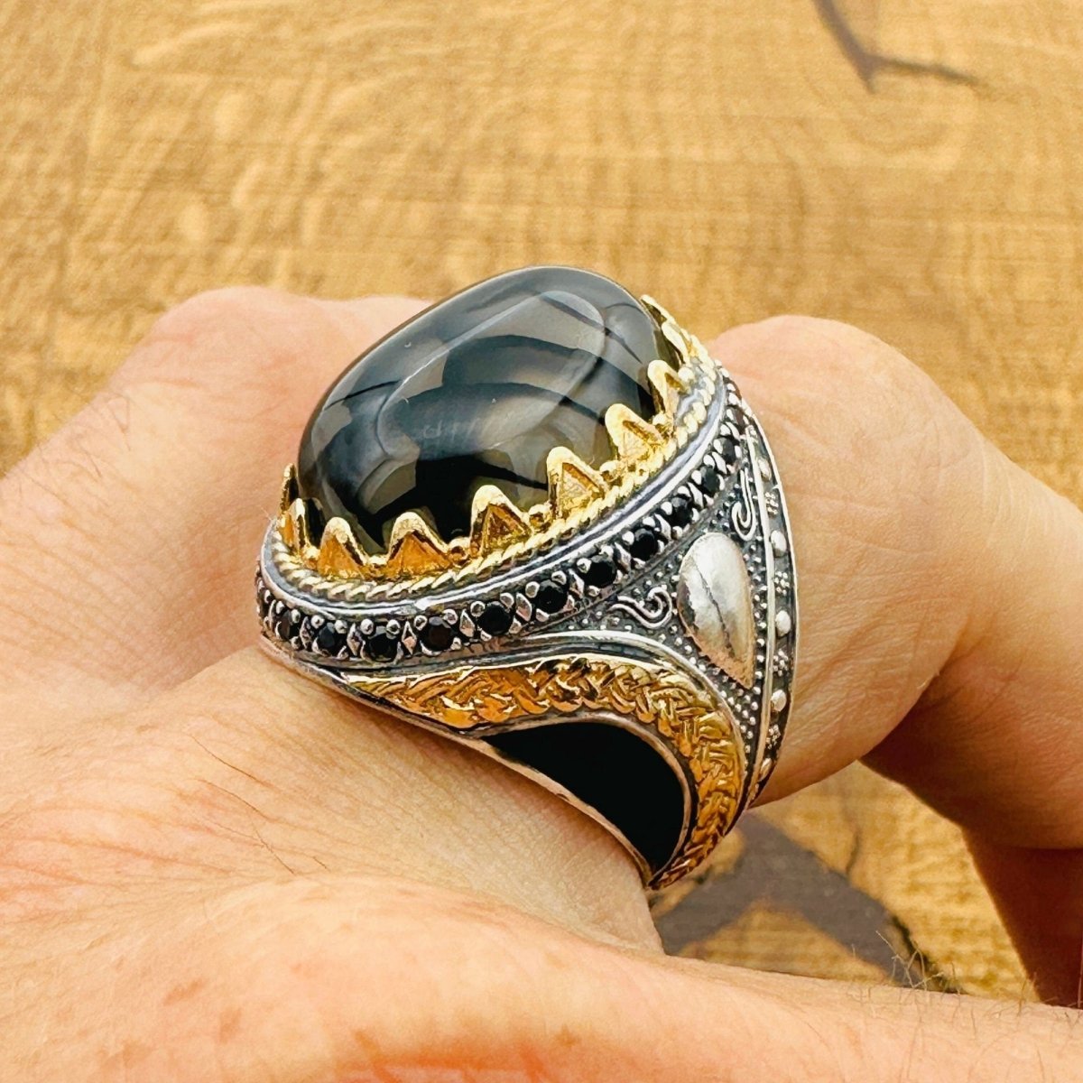 Men’s Black - Brown Agate Ring - TryAladdin