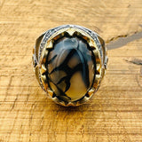 Men’s Black - Brown Agate Vintage Ring - TryAladdin