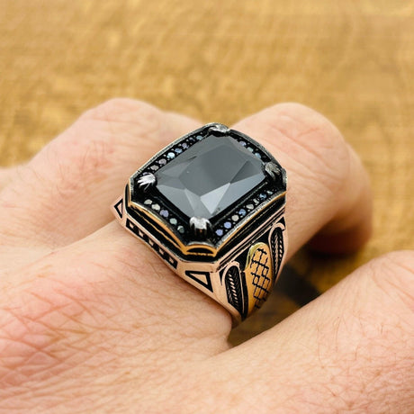 Men's Black Onyx Square Ring - TryAladdin