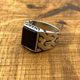 Men's Black Onyx Square Stone Silver Ring - TryAladdin