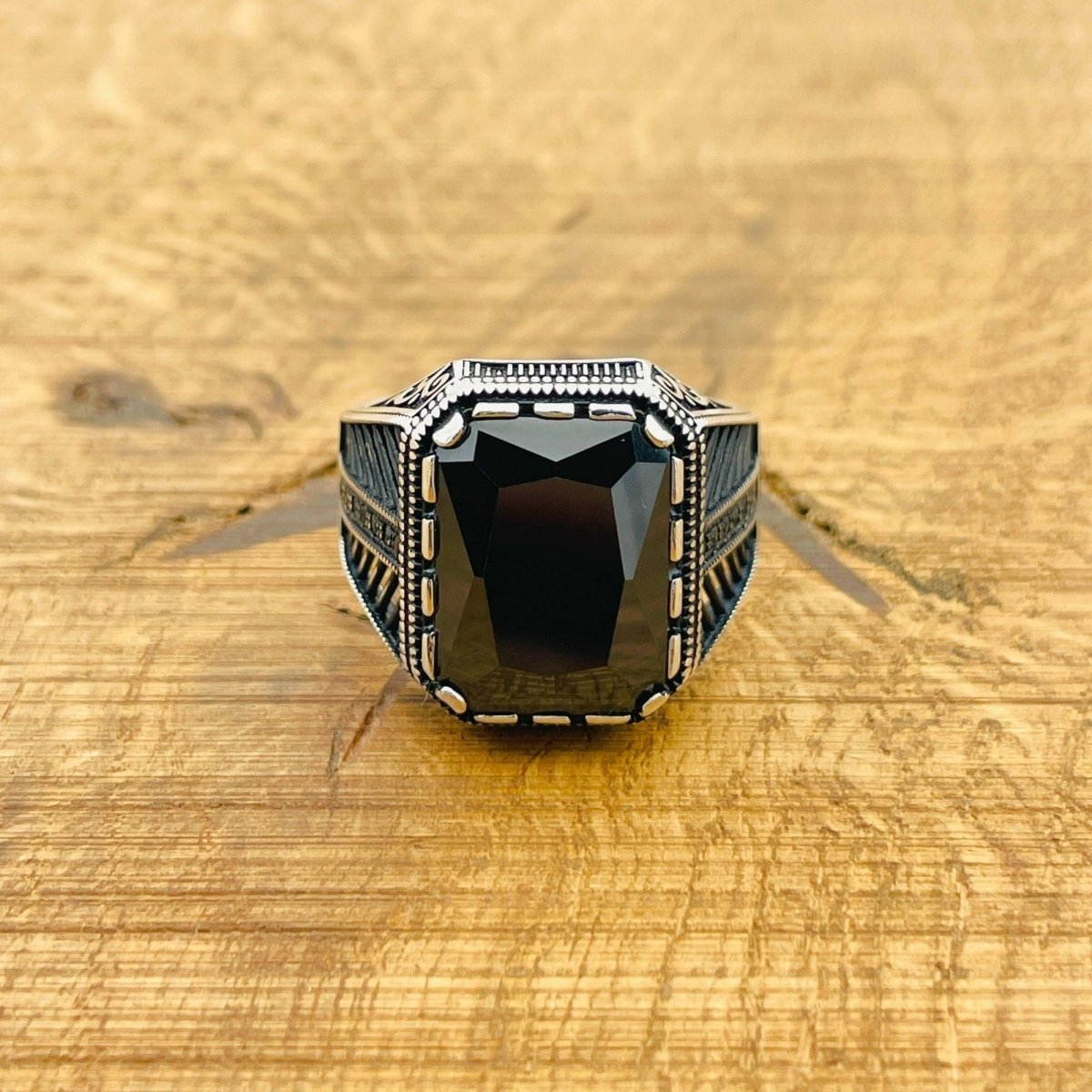 Men's Black Zircon Silver Ring - TryAladdin