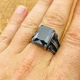 Men's Black Zircon Silver Ring - TryAladdin