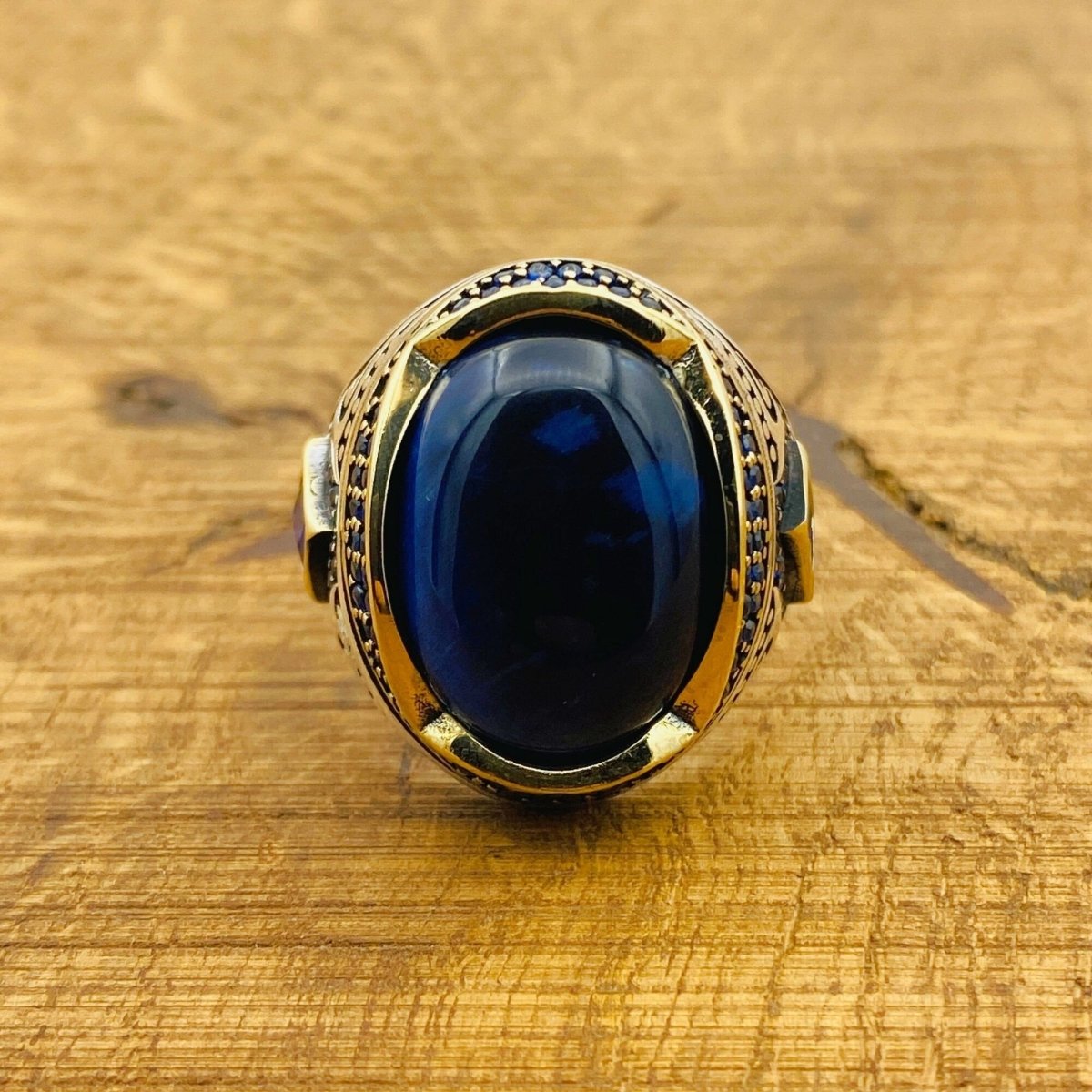 Men's Blue Lapis Lazuli Silver Ring - TryAladdin