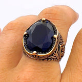 Men's Blue Sapphire Stone Silver Ring - TryAladdin