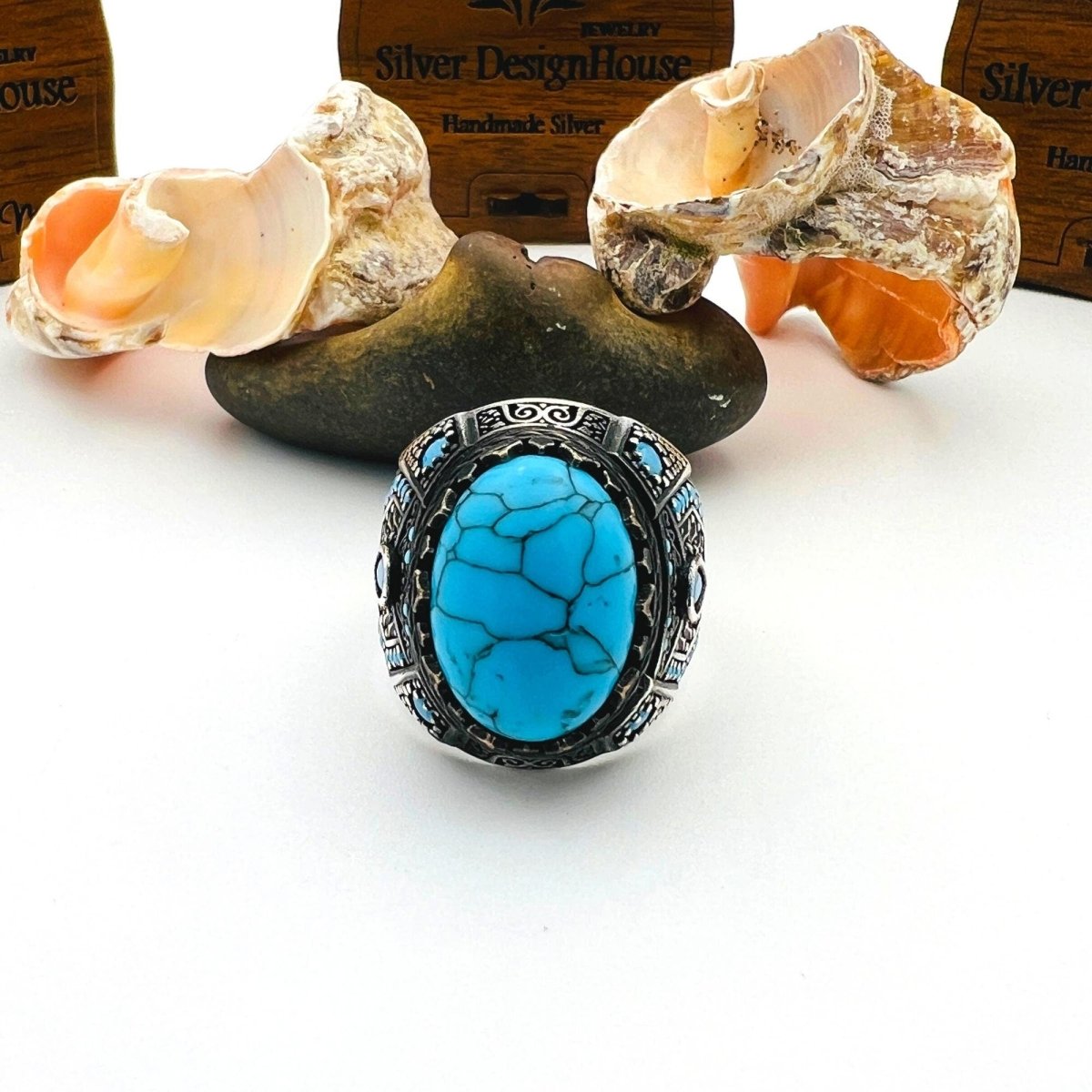 Men's Blue Topaz Turquoise Ring - TryAladdin