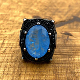 Men's Blue Tourmaline Stone Silver Ring - TryAladdin