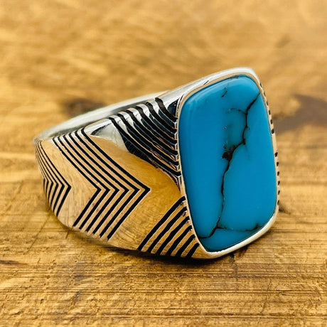 Men's Blue Turquoise Square Ring - TryAladdin