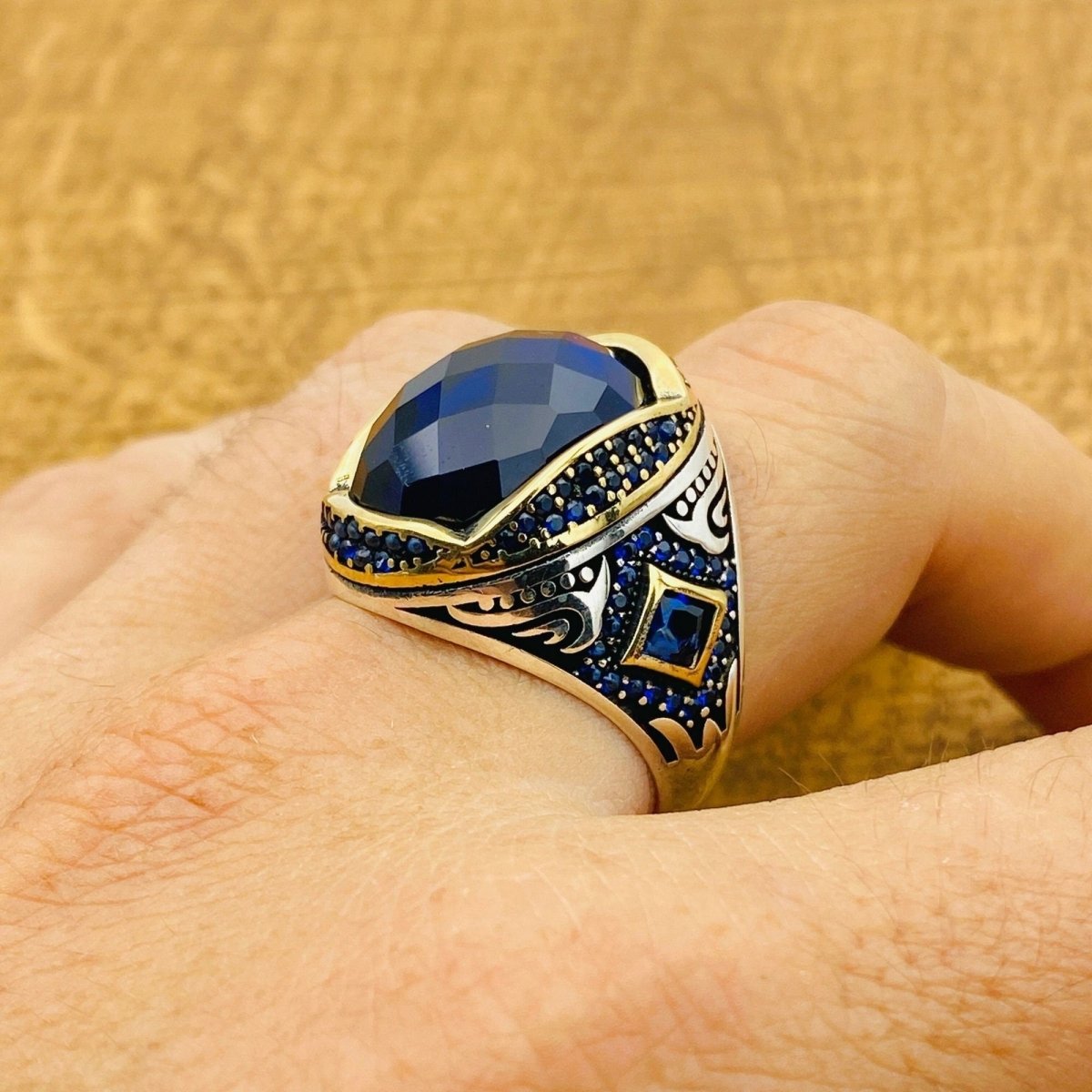 Men's Blue Zircon Ottoman Ring - TryAladdin