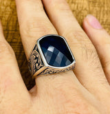 Men's Blue Zircon Square Ring - TryAladdin