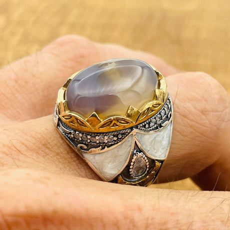 Men’s Brown Agate Oval Ring - TryAladdin