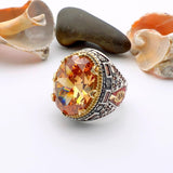 Men's Champagne Citrine Stone Silver Ring - TryAladdin