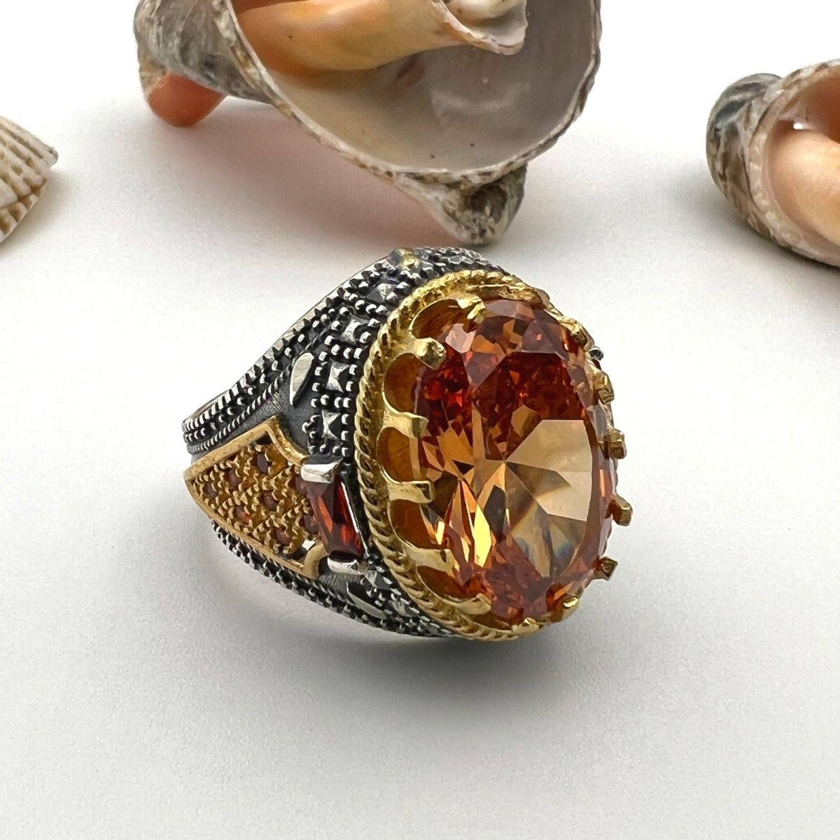 Men's Champagne Citrine Stone Silver Ring - TryAladdin