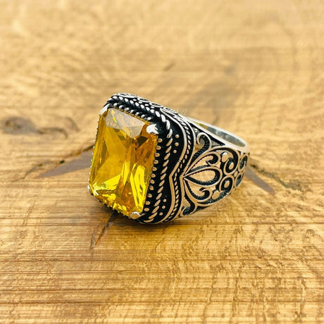 Men's Citrine Silver Ring - TryAladdin