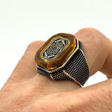 Men's Double Head Eagle Selcuklu Design Silver Ring - TryAladdin