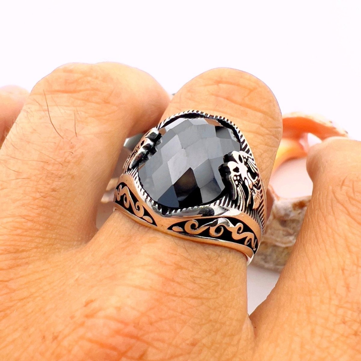 Men's Double - Headed Eagle Onyx Ring - TryAladdin