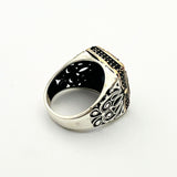 Men's Embroidered Onyx Silver Ring - TryAladdin